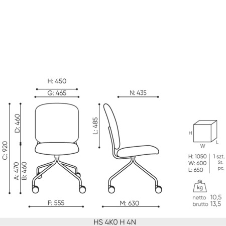 Dimensions Hens HS 4K0 H siège de conférence
