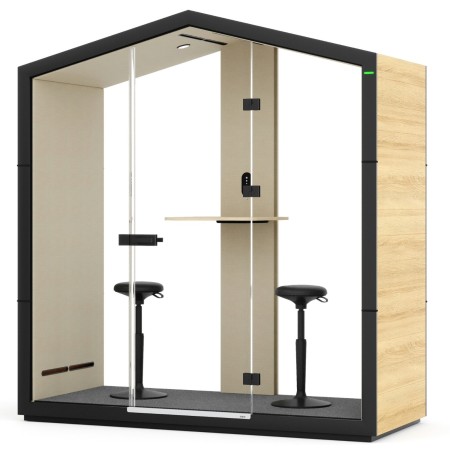 Cabine Treehouse deux places en version tabouret avec tablette et structure bois clair. - Treehouse