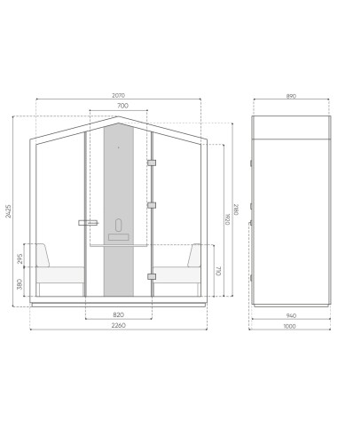 Dimensions latéral de la cabine Treehouse avec hauteur et proportions. - Treehouse