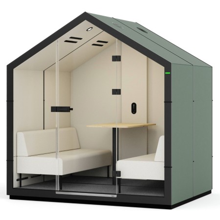 Cabine Treehouse en finition vert olive avec assises et table centrale. - Treehouse