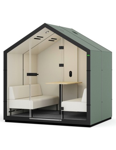 Cabine Treehouse en finition vert olive avec assises et table centrale. - Treehouse