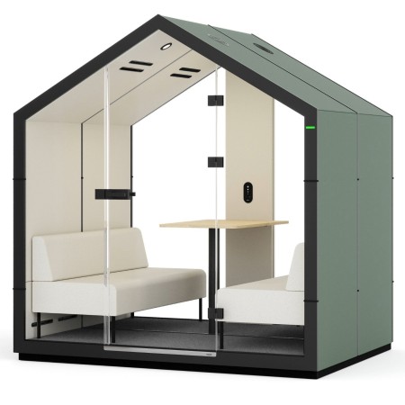 Cabine Treehouse verte avec tabouret haut et tablette murale. - Treehouse