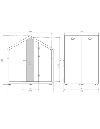 Dimensions de la cabine Treehouse en élévation avant. - Treehouse