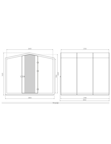 Dimensions de la cabine Treehouse en vue avant et latérale. - Treehouse