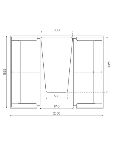 Dimensions du module Fora avec représentation du poste de travail intégré. - Fora