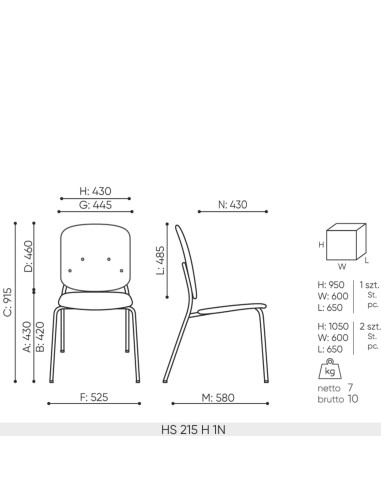 dimensions de la chaise Hens 215 haute