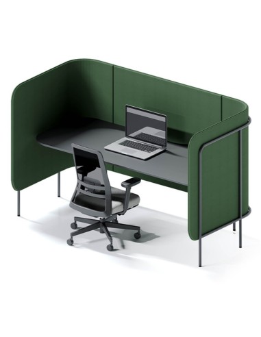 Cabine individuelle Leaf Pod avec panneaux enveloppants verts et bureau intégré, conçue pour la concentration. - Leaf Pod