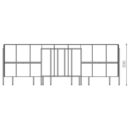 Dimensions du Leaf Pod en vue de dessus avec représentation des cloisons et du bureau. - Leaf Pod