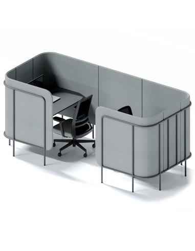 Module Leaf Pod en finition gris clair, configuré en poste individuel semi-fermé avec bureau intégré. - Leaf Pod
