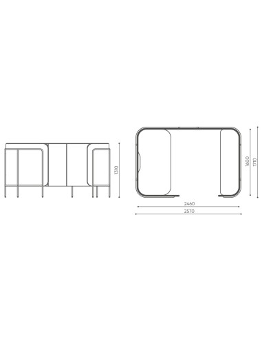 Dimensions du Leaf Pod en représentation technique, montrant les proportions et la structure en plan. - Leaf Pod