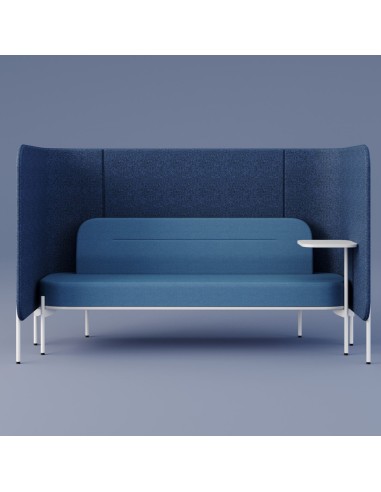 Banquette Fora bleu nuit avec dossier haut, conçue pour offrir intimité et confort dans les espaces ouverts. - Fora