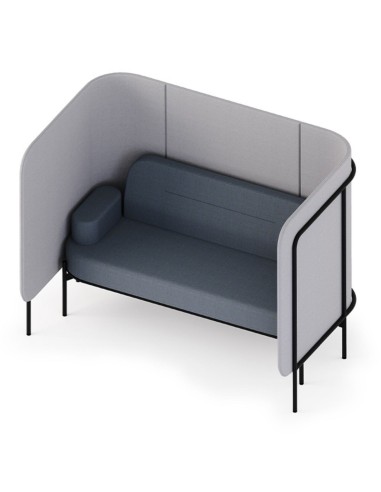 Module individuel Fora gris et bleu avec dossier haut et assise enveloppante pour un espace de concentration. - Fora