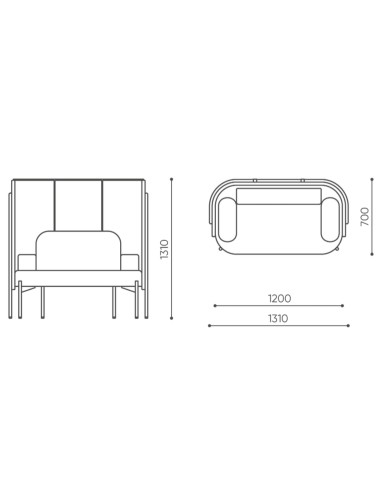 Dimensions d’un ensemble Fora comprenant table et assises, avec indications de proportions. - Fora