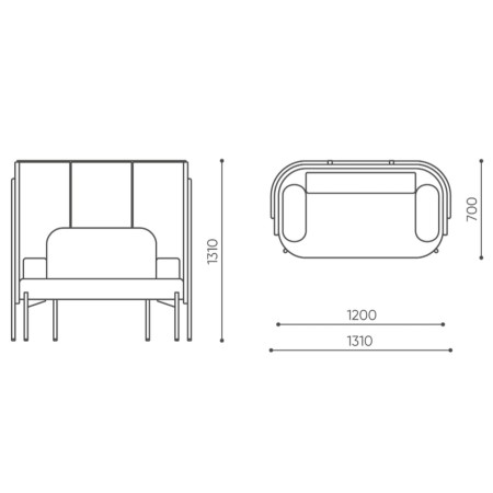 Dimensions d’un ensemble Fora comprenant table et assises, avec indications de proportions. - Fora