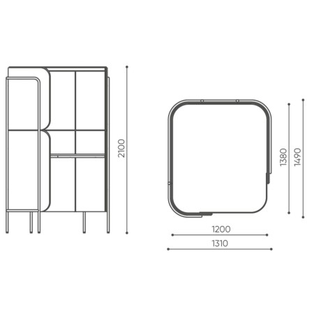 Dimensions du module Leaf Pod avec vues avant et supérieure, montrant l’encombrement global du module. - Leaf Pod
