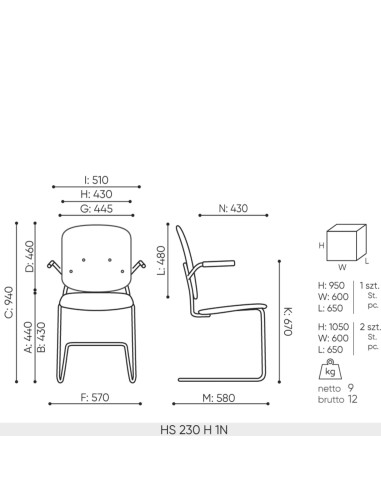 Dimensions de la chaise 230H bois