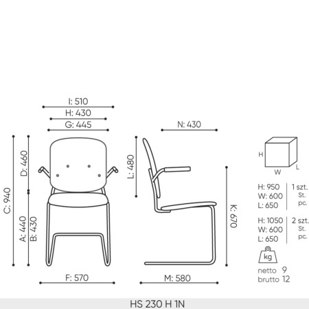 Dimensions de la chaise 230H bois