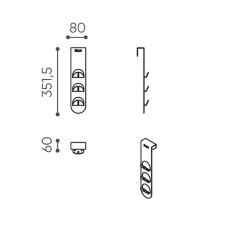 Dimensions d’un plateau mural arrondi montrant les axes de références et perçages. - Accessoires