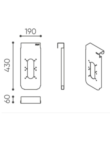 Vue technique d’un accessoire mural comprenant boîtier électrique intégré et détails de connectique. - Accessoires