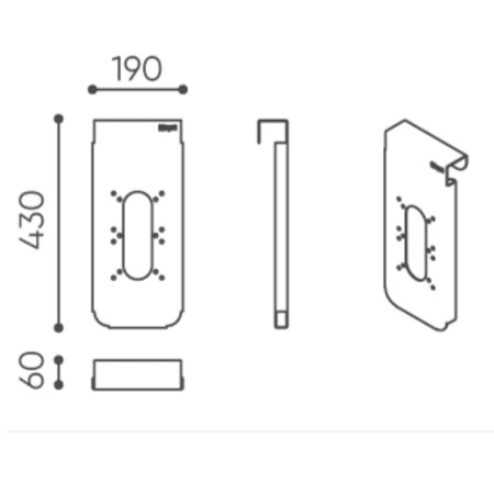 Vue technique d’un accessoire mural comprenant boîtier électrique intégré et détails de connectique. - Accessoires
