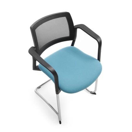 Chaise de conférence KY 230 noire avec assise rembourrée bleue – siège visiteur professionnel