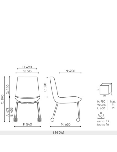 Dimensions de la chaise Lumi LM 241