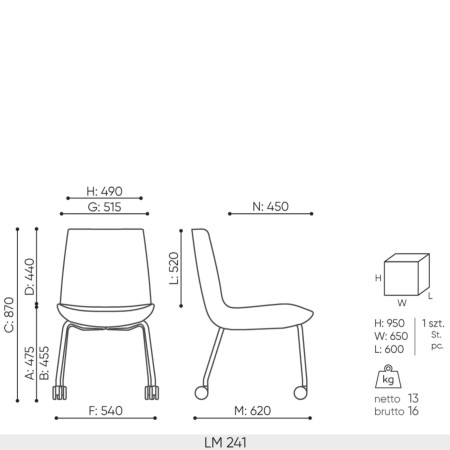 Dimensions de la chaise Lumi LM 241