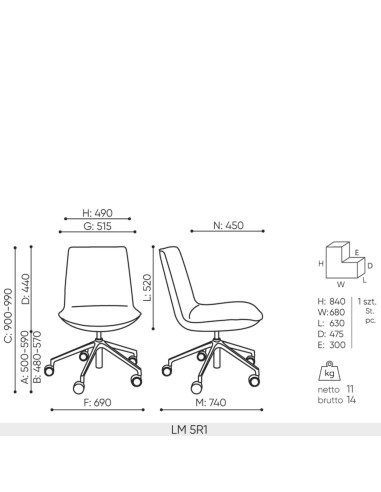 Dimensions de la chaise Lumi LM 5R1