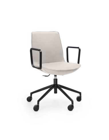 Chaise de réunion pivotante Lumi LM 5R1 beige avec accoudoirs sur roulettes