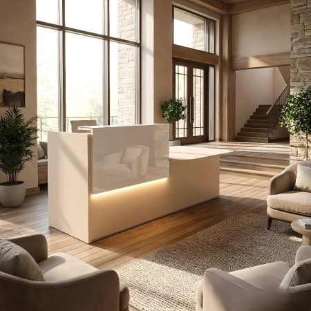 Meuble de réception dans une entrée d'hôtel avec fauteuils