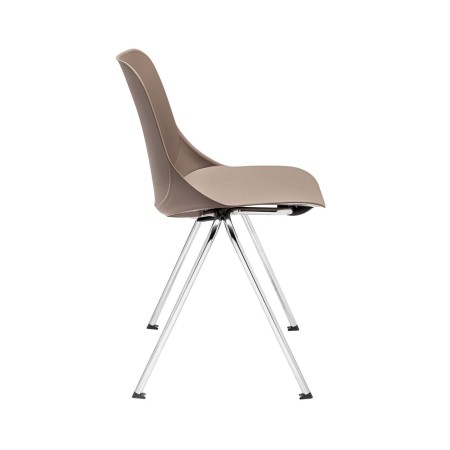 Vue latérale de la chaise Eggo EG 215 brune avec structure fine chromée