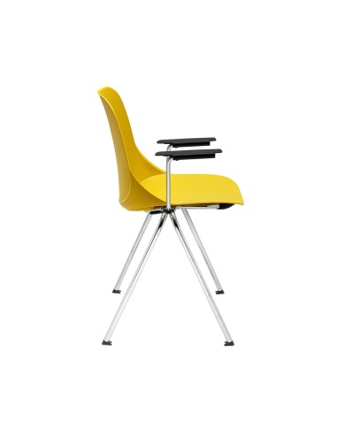 Vue de profil de la chaise design jaune Eggo 220 avec accoudoirs