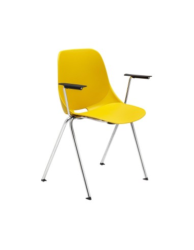 Chaise visiteur jaune avec accoudoirs noirs et piètement chromé – modèle Eggo