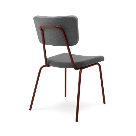 Chaise Epocc EP 215 avec piètement en métal bordeaux et revêtement gris