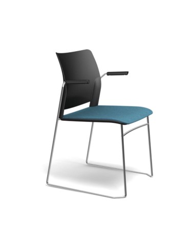 Chaise Fendo FD 270 – version plastique noir et assise rembourrée confortable bleue