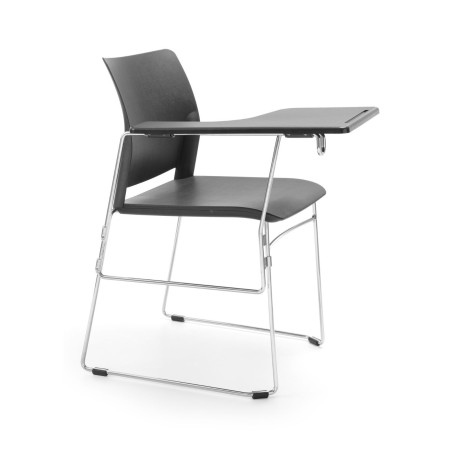 Chaise Fendo noire avec pieds luge et tablette d'écriture pour espaces de réunion