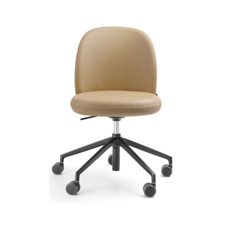 chaise de réunion Flos FS K 5R en cuir beige sur roulettes