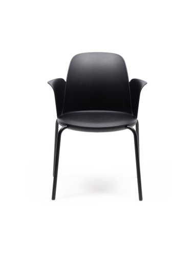 Chaise empilable Haali HL 215 P en plastique recyclé avec accoudoirs et piétement noir