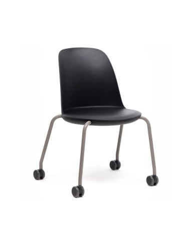 Chaise de réunion noire Haali HL 240 1N avec coque en plastique et piétement mobile sur roulettes