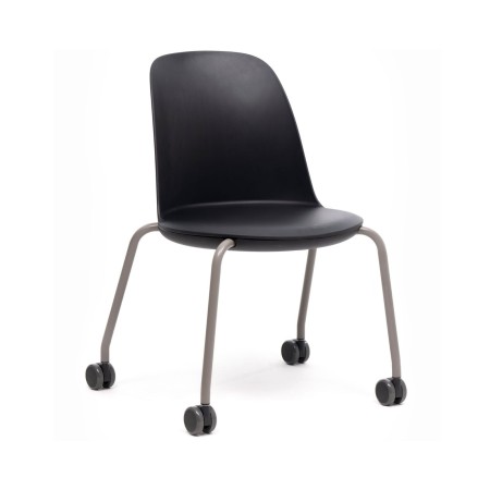 Chaise de réunion noire Haali HL 240 1N avec coque en plastique et piétement mobile sur roulettes