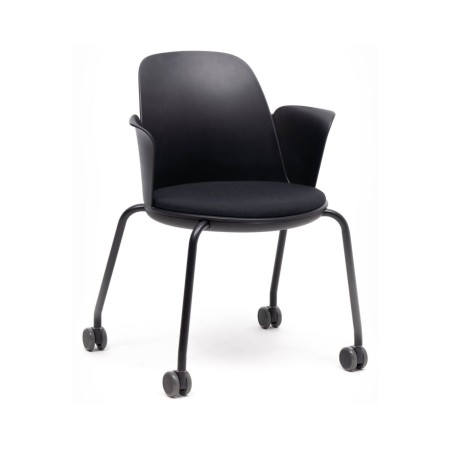 Chaise de réunion Haali HL 240 P noire à roulettes avec accoudoirs - vue de 34 avant