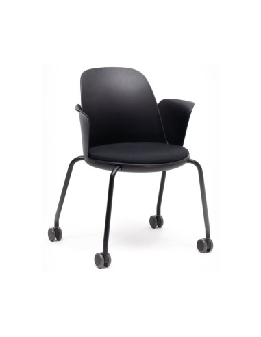 Chaise de réunion Haali HL 240 P noire à roulettes avec accoudoirs - vue de 34 avant