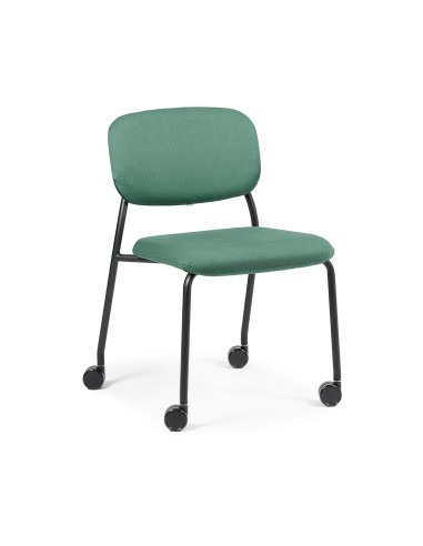 Chaise Hens HS 261 en tissu vert sur roulettes – vue de trois-quarts