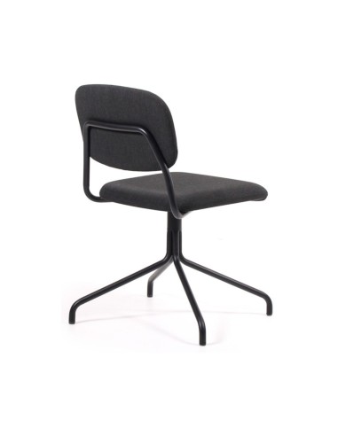 Chaise design pivotante Hens HS 4S0 – assise et dossier tapissés en tissu noir, piètement noir 4 branches
