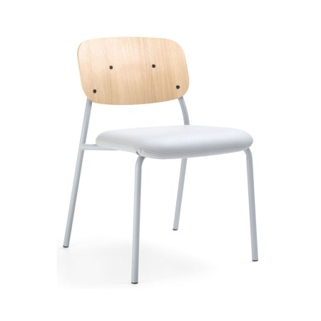 Chaise Hens HS 215 en finition bois clair avec assise blanche – vue en perspective