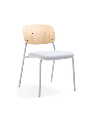 Chaise Hens HS 215 en finition bois clair avec assise blanche – vue en perspective