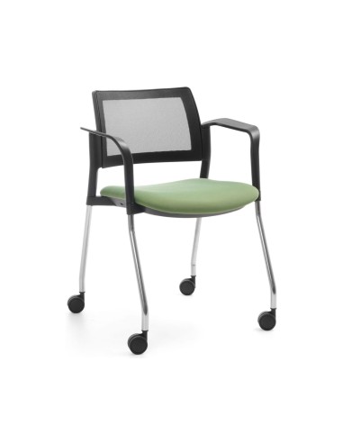 Chaise de conférence Kyos KY 260 N sur roulettes avec assise rembourrée verte et dossier en maille