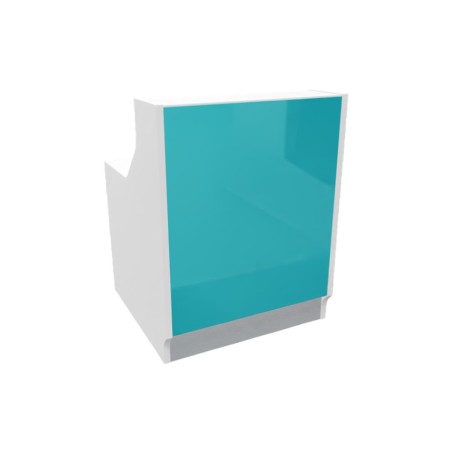 Meuble de réception avec façade en verre turquoise brillante