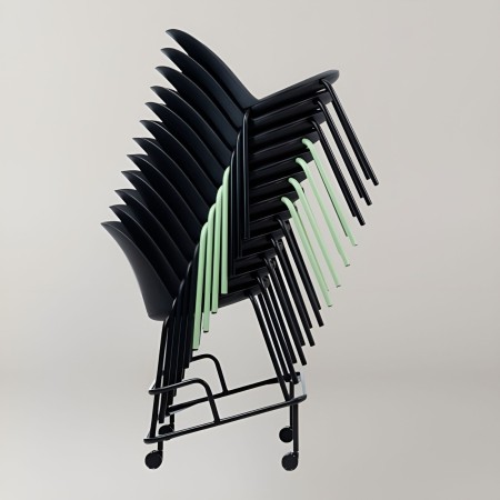 chaise empilable Haali 215 en plastique noir simple jusqu'à 15 sur chariot