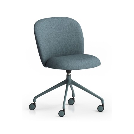 Chaise Volta de bureau avec roulettes, revêtement bleu-gris et base pivotante, vue oblique – Volta